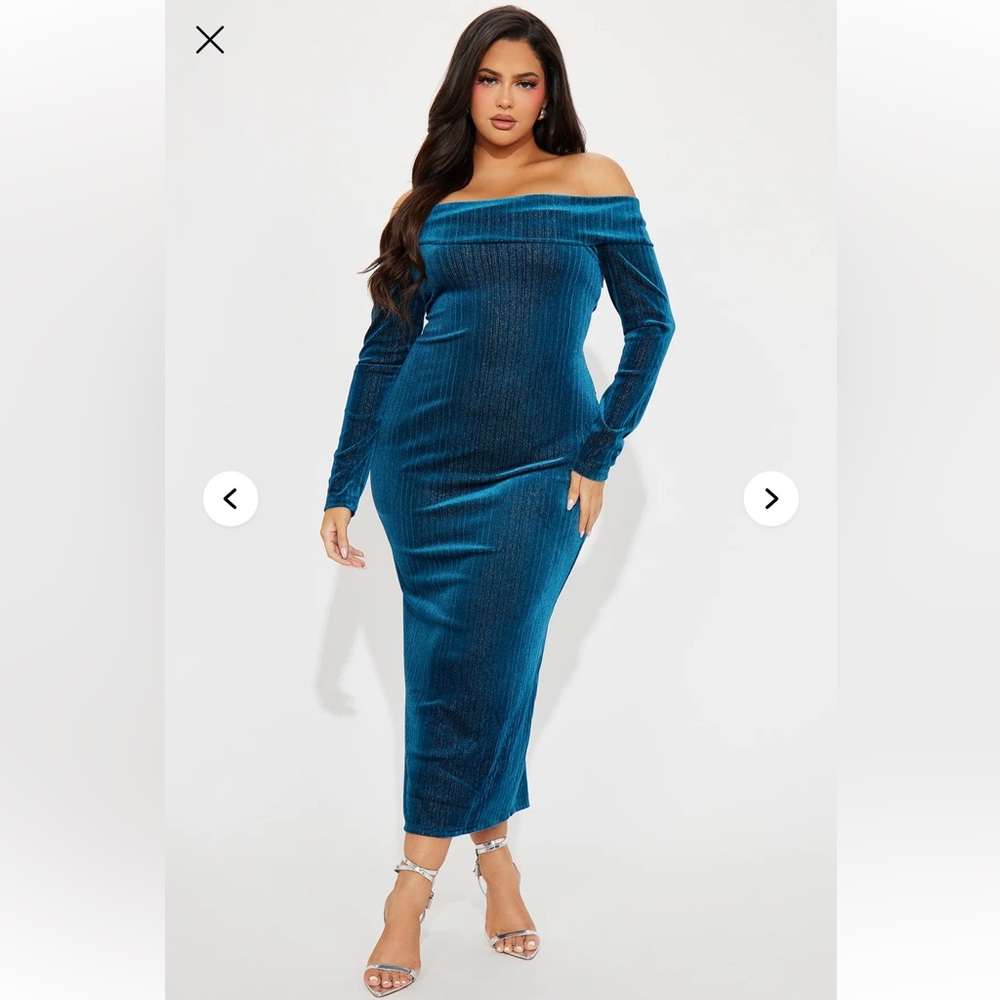 Fashion Nova Teal Long Sleeve Dress - Picture 4 of 8